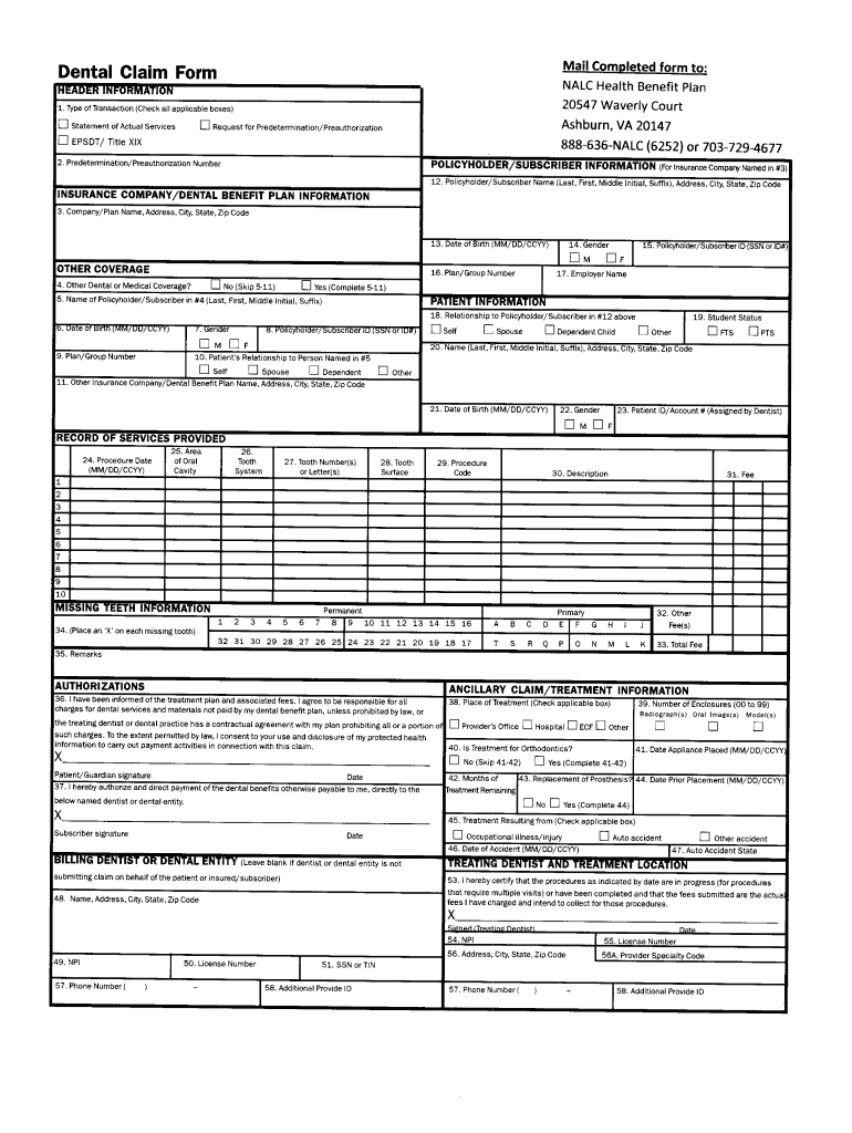 Dental Clalm Form NALC Health Bene T Plan Nalc