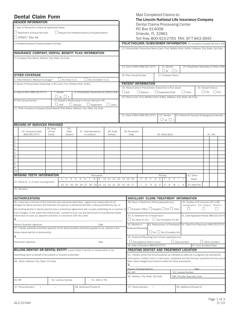  Ada Dental Claim Form Fillable 2010