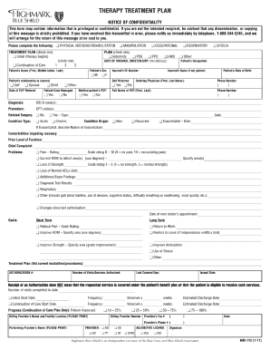Highmark Therapy Treatment Plan Form Fillable