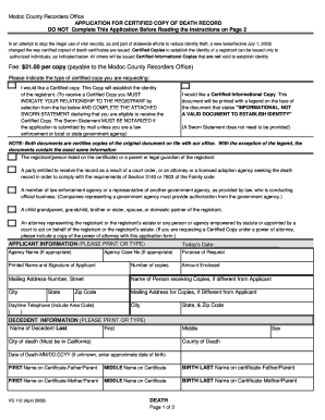 Certified Death Record Form CRiis