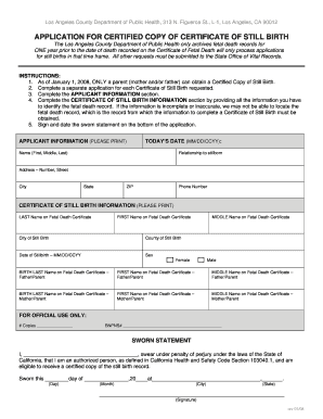 VS13e Application Certificate of Still Birth 1 1 08 2 2 DOC Publichealth Lacounty  Form