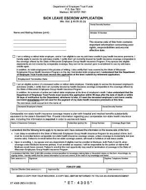  Wi Etf Escrow Application Et 4305 Form 2012