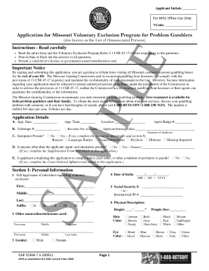 Missouri Voluntary Exclusion Program Form