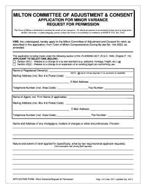 Committee of Adjustment Minor Variance Appl Form Milton