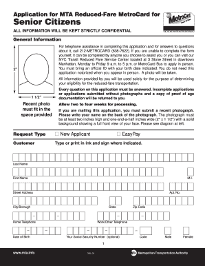 Half Fare Metrocard Application PDF  Form