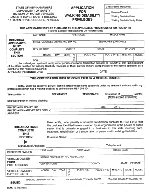 Nh Handicap Placard  Form