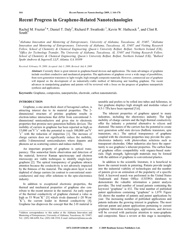 Recent Progress in Graphene Related Nanotechnologies Form