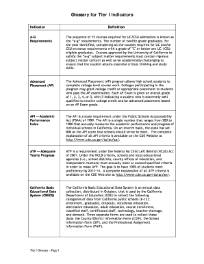 Glossary for Tier I Indicators Pasadenausd  Form