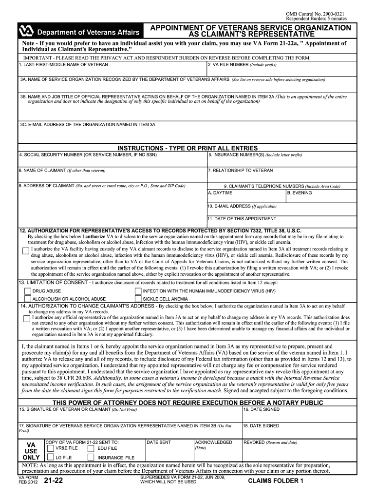  Va Form 21 22 2012