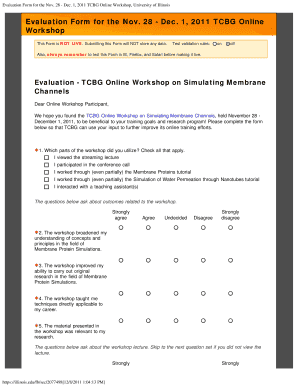 Evaluation Form for the Nov 28 Dec 1, TCBG Online Ks Uiuc