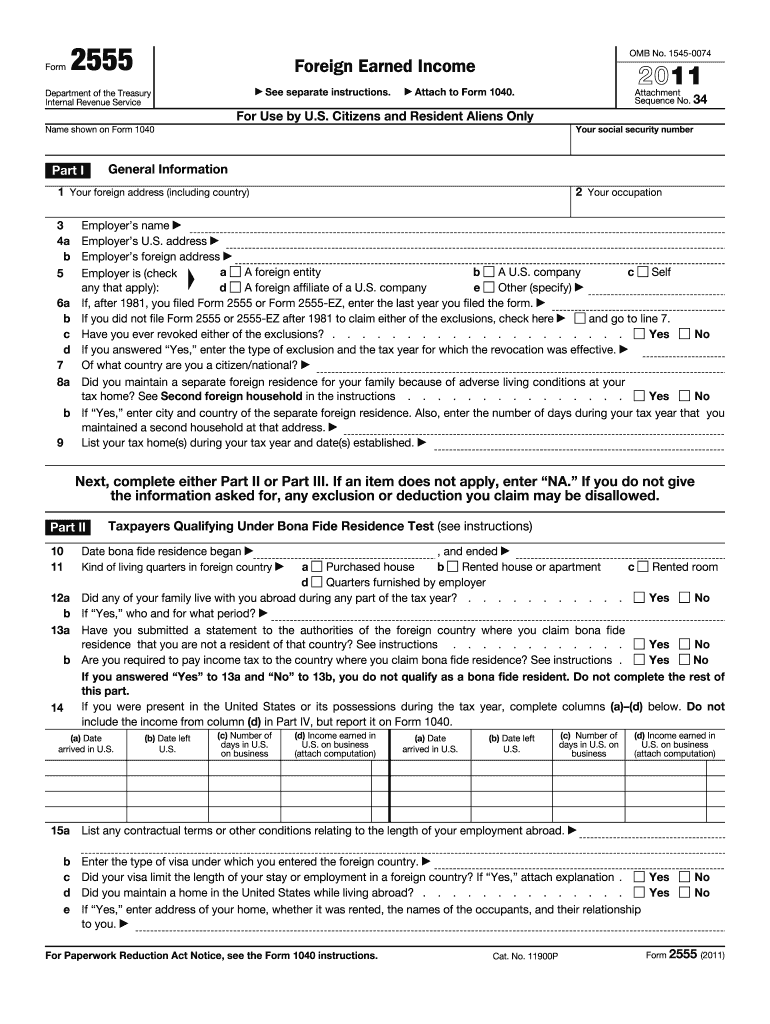 Get and Sign 2555 Form 2011
