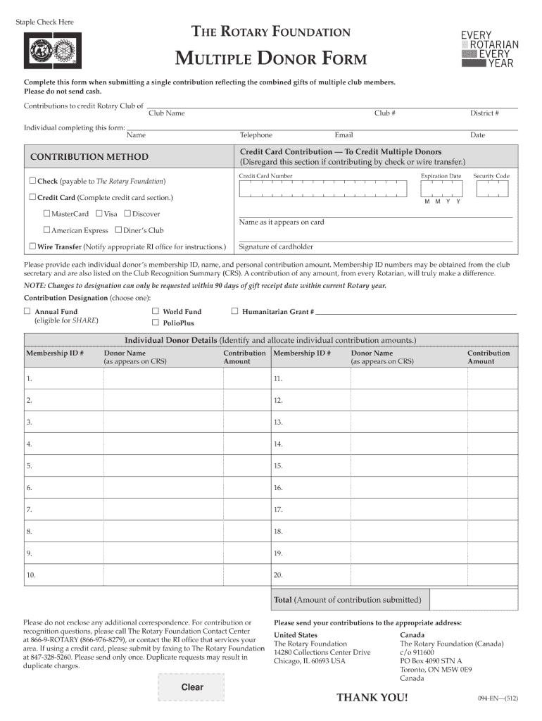 Rotary Multiple Donor Form