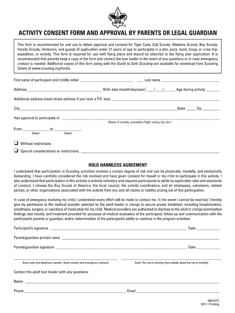 Bsa Permission Slip  Form