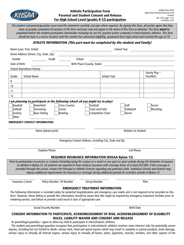Khsaa Sports Physical Form 2023 Fill Out And Sign Printable PDF