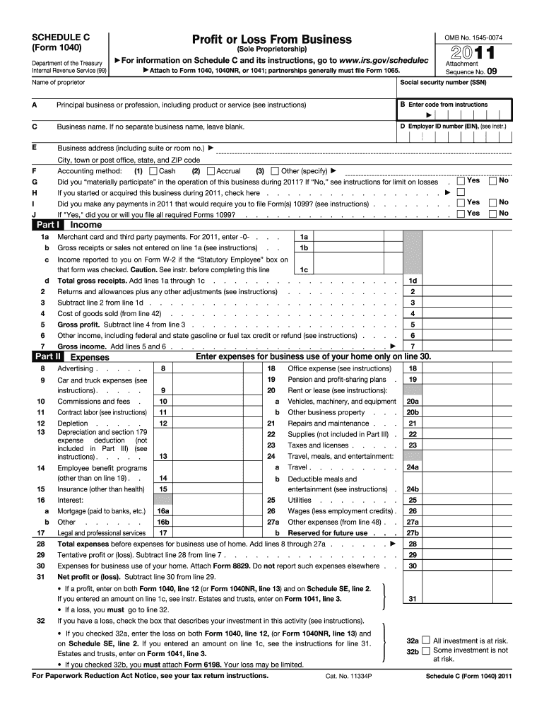 Printable Schedule C Form Fill Out And Sign Printable Pdf Template 