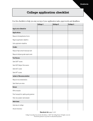 College Application Checklist Excel  Form