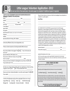 Little League Volunteer Application Littleleague  Form