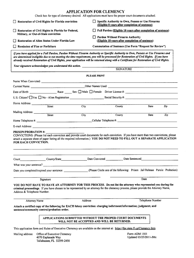  Application for Clemency in Florida 2011-2024