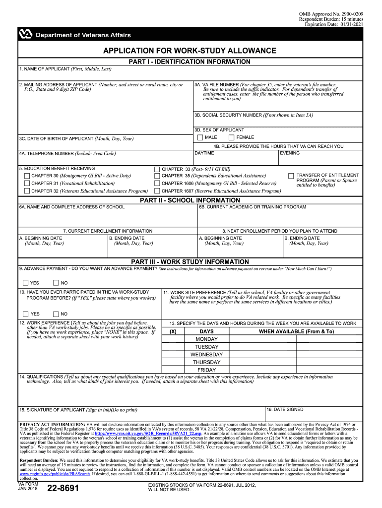  Va Form 22 8691 Fillable 2021-2024