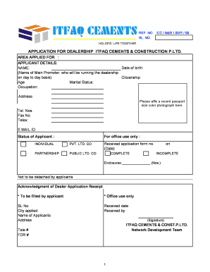 Cement Dealership Apply Online  Form