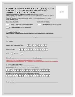 Cape Audio College Online Application  Form