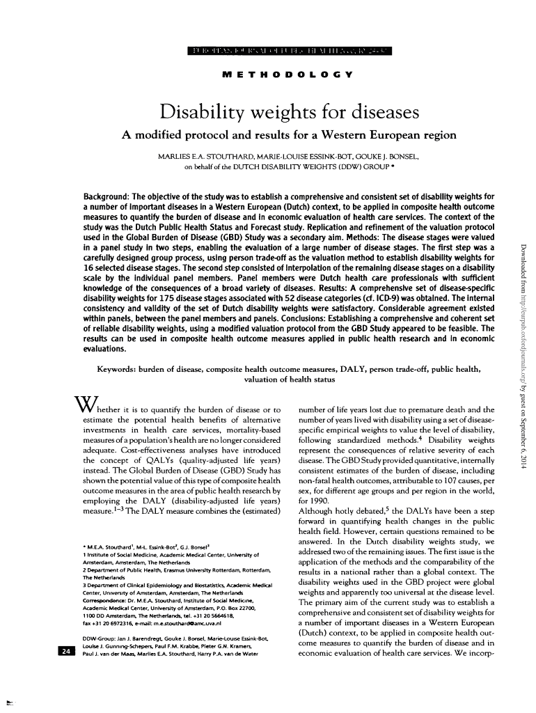 Disability Weights for Diseases Eurpub Oxfordjournals  Form
