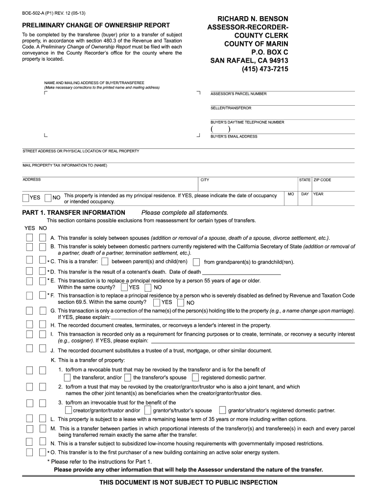 Preliminary Change of Ownership California pdfFiller  Form