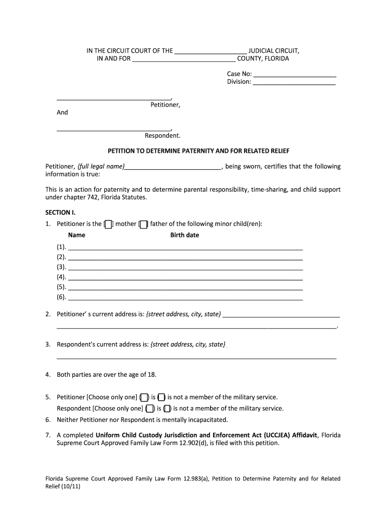  Fl Paternity  Form 2011