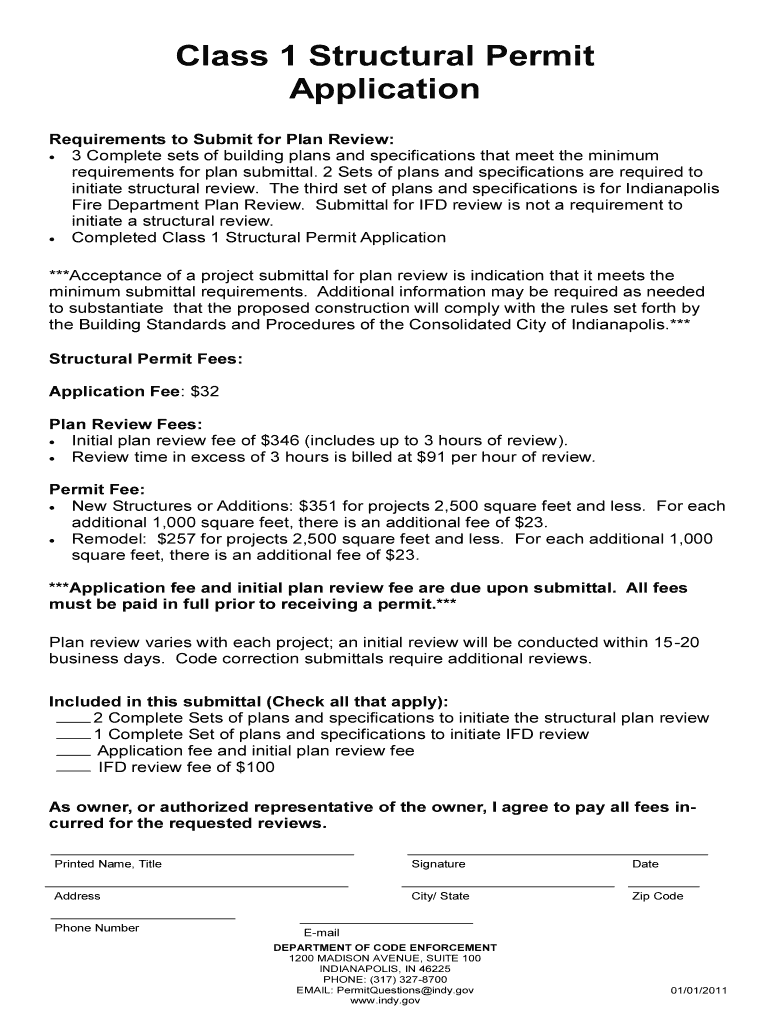  Indianapolis Class 1 Strctural Permit Application Form 2011