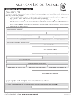 American Legion Baseball Legion  Form