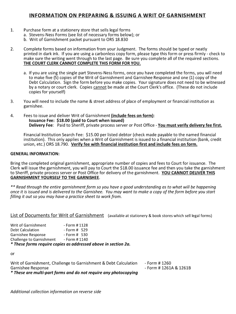 Writ of Garnishment  Form