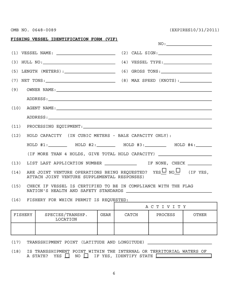 Fishing Vessel Identification FormsVIF&#039;s National Marine Nmfs Noaa