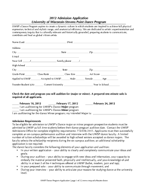 DanceRegularApplication University of Wisconsin Stevens Point Uwsp  Form