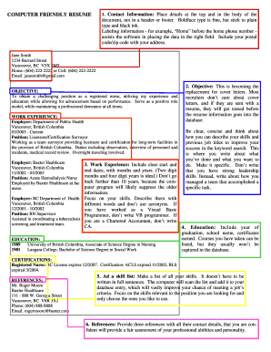 COMPUTER FRIENDLY RESUME  Form