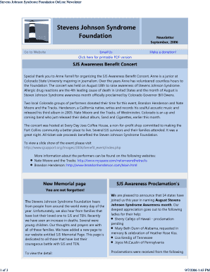 Stevens Johnson Syndrome Foundation OnLine Newsletter Sjsupport  Form