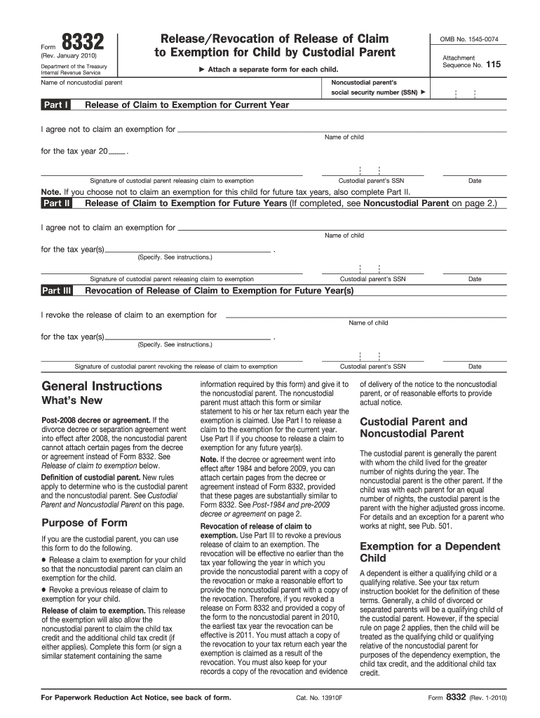  Irs Form 8332 2010