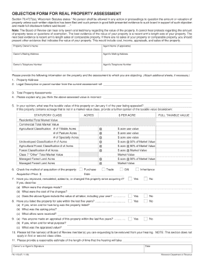 Objection Form for Real Proeprty Assessment Wisconsin Fillable Form