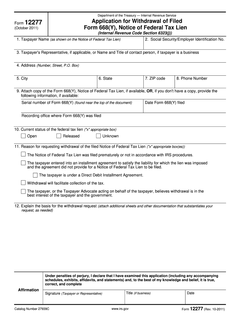  Irs Form 12277 2011-2024