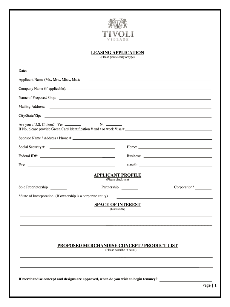 LEASING APPLICATION APPLICANT PROFILE SPACE of  Form