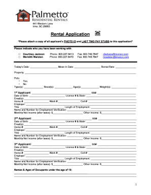 Rental Application Palmetto Residential Rentals  Form