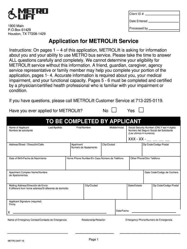 Metrolift Application  Form