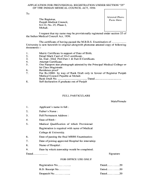 Punjab Medical Council  Form