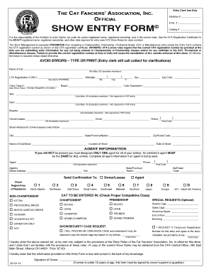 CFA Official Show Entry Form Cat Fanciers&#039;