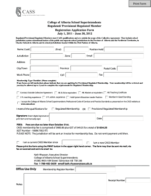Provisional Regulated Member Registration Application Form July 1 O B5z