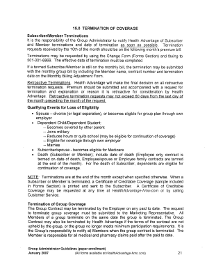 15 0 TERMINATION of COVERAGE SubscriberMember Philander  Form