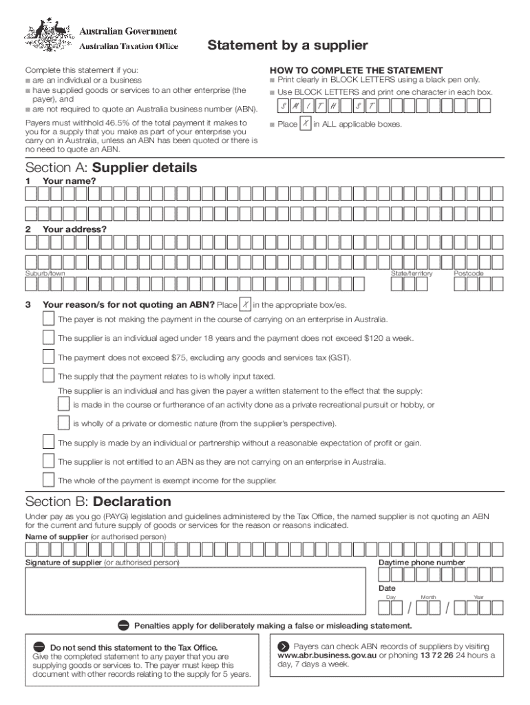 Statement by Supplier Form