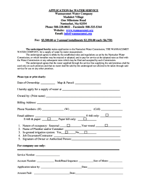 Application for Madaket Road Customers Wannacomet Water Wannacomet  Form