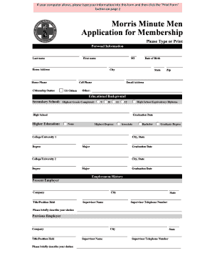 Morris Minute Men Application for Membership Morrisminutemen  Form