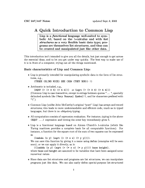 A Quick Introduction to Common Lisp Cs Rochester  Form