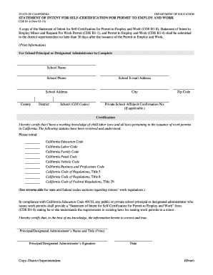 Statement of Intent for Self Certification Form